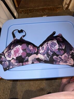 torrid Back Smoothing Wireless Push Up Bra in Black and Purple Rose Print
